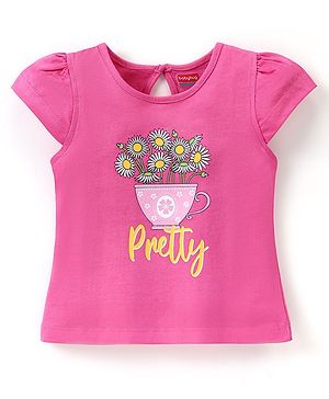 Babyhug 100% Cotton Knit Cap Sleeves T-Shirt Floral Print - Pink