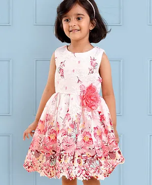 Mark & Mia Sleeveless Knee Length Embroidered Party Frock with Corsage - White