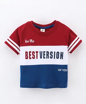 ToffyHouse 100% Cotton Single Jersey  Half Sleeves T-shirt Text Print - Red White & Navy