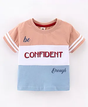 ToffyHouse  100% Cotton Single Jersey  Half Sleeves T-shirt Text Print - Pink White & Blue