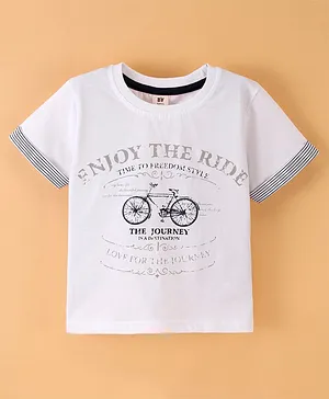 ToffyHouse 100% Cotton  Knitted Half Sleeves T-Shirt Text Print - White