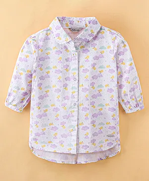 ToffyHouse Cotton Poplin Full Sleeves Top with Birds Print - White