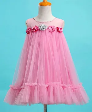 Bluebell Sleeveless Party Dress with Corsage Detailing - Pink