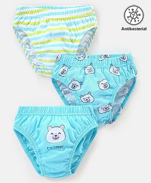 Babyhug 100% Cotton Antibacterial Stripe Briefs Pack of 3 - Blue