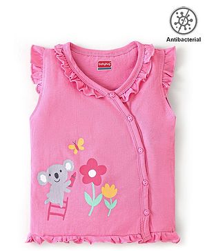 Babyhug 100% Cotton Knit Frill Sleeves Antibacterial Vest Koala Print - Pink