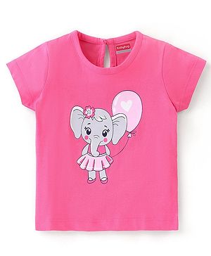 Babyhug 100% Cotton Knit Half Sleeves T-Shirt with Elephant Graphic Print - Pink