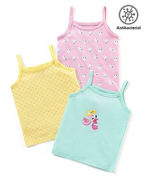 Babyhug 100% Cotton Antibacterial Finish Slips Flamingo & Floral Print Pack of 3 - Pink Yellow & Blue