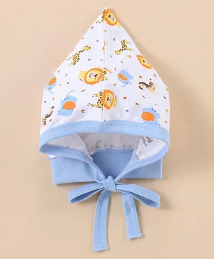 Child World Cotton Animal Printed Interlock Baby Caps Blue - Diameter 7 cm