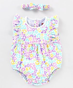 Babyhug 100% Cotton Sleeveless Onesie with Head Band Abstract Print - Multicolour