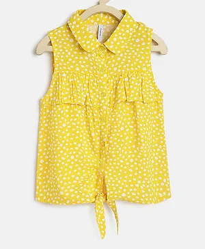Campana Sleeveless Wild Dots Printed Front Knot Shirt Style Top - Yellow