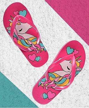 Yellow Bee Unicorn Printed Flip Flops - Pink