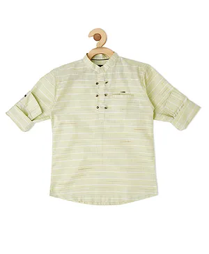 CAVIO Full Sleeves Faded Striped Designed Self Woven Kurta Style Shirt - Sea Green