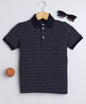 DALSI Half Sleeves Pique Plus Equals To Signs Printed Polo Tee - Dark Blue