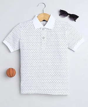 DALSI Half Sleeves Pique Plus Equals To Signs Printed Polo Tee - White