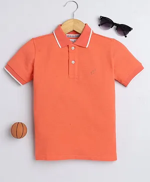 DALSI Half Sleeves Pique Solid Polo Tee - Peach Orange