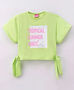 Little Kangaroos Half Sleeves Top Text Print - Lime Green