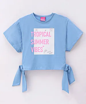Little Kangaroos Half Sleeves Top Text Print - Bigal Blue