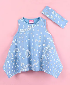 Little Kangaroos Sleeveless Top With Headband Bandana Print - Blue