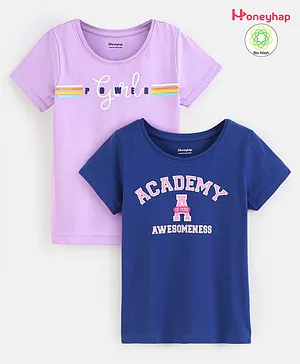 Honeyhap Premium  100% Cotton Half Sleeves Bio Washed Text Print T-Shirt Pack of 2 - Limoges & Orchid Bloom