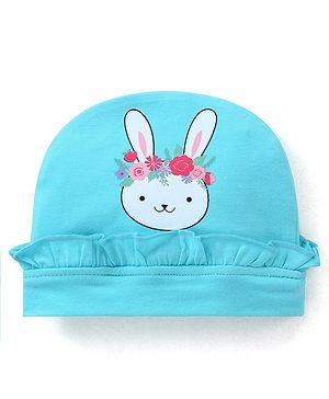 Babyhug Cotton Cap Bunny Print with Frill Detailing - Blue