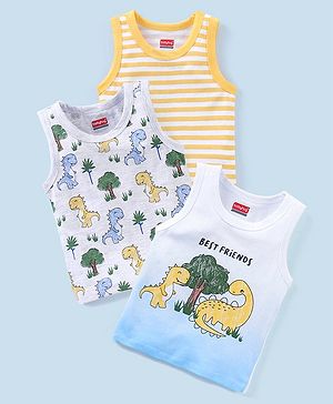 Babyhug 100% Cotton Sleeveless Sando Pack of 3 - Yellow & Blue