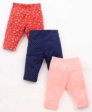 Babyhug Three Fourth Leggings Floral Print Pack of 3 - Pink & Blue