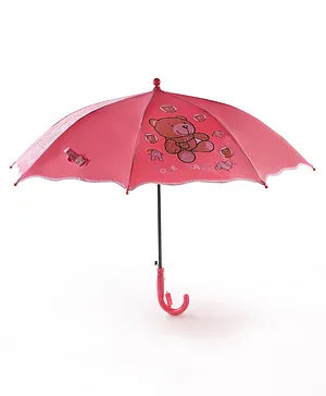 Babyhug Teddy Bear Print Umbrella - Dark Pink