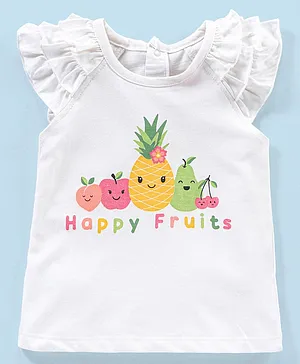 Babyhug Cotton Frill Sleeves Tee With Fruit Graphics Frill & Glitter Detailing- Off White
