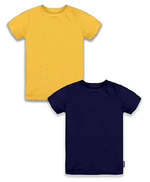 Kiddopanti Pack of 2 Half Sleeves Solid  Tees - Mustard Yellow & Navy Blue