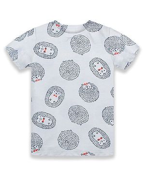 Kiddopanti Half Sleeves All Over Hedgehog Printed Tee - White