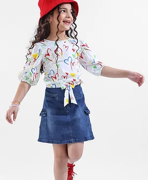 Ollington St., Girls top and bottom set, 2-3Y, White, Indigo