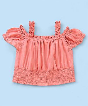 Babyhug Rayon Half Sleeves Top With With Smocking & Frill Detailing - Peach