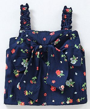 Babyhug Woven Rayon Sleeveless Crop Top With Bow Detailing Floral Print- NavyBlue