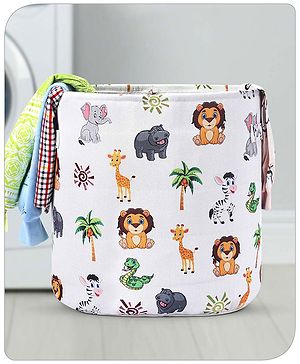 Babyhug Canvas Storage Bag Jungle Print- White