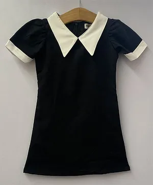 My Pink Closet Half Sleeves Solid Party Wear Dress - Black