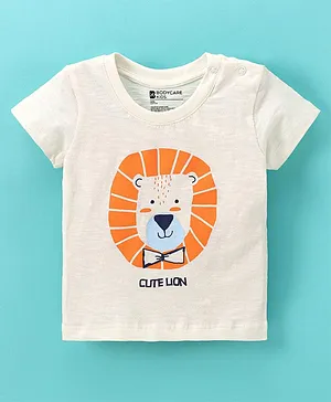 Bodycare Cotton Half Sleeves T-Shirt Lion Print- White