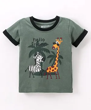 Bodycare Cotton Half Sleeves T-Shirt Zebra & Giraffe Print- Green