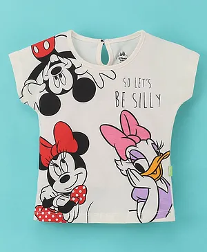 Bodycare Cotton Knit Kimono Sleeves Top with Mickey & Friends Print - Off White