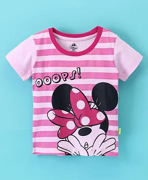 Bodycare Half Sleeves Striped Top Minnie Mouse Print- Pink
