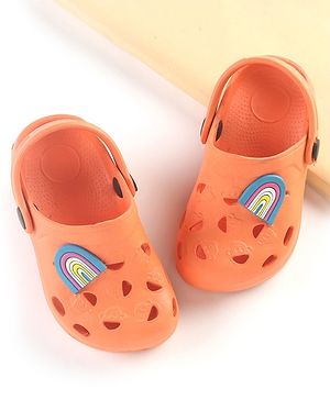 Cute Walk by Babyhug Clogs with Back Strap Rainbow Patch - Orange