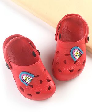 Cute Walk by Babyhug Clogs with Back Strap Rainbow Patch - Red