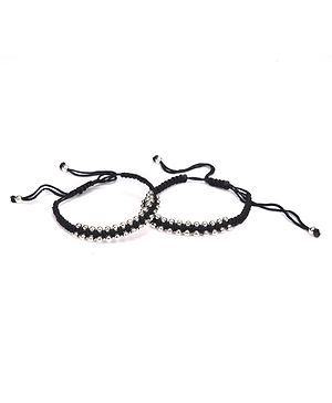 Black Silver 925 Pure Silver Pair Of Thread Plain Nazariya Anklet - Diameter 6 cm