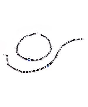 Black Silver 925 Silver Pair Of Evil Eye Nazariya Anklet - Length 26.67 cm