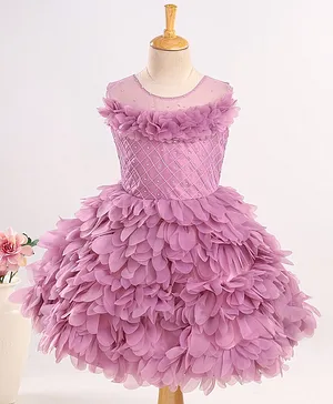 Enfance Sleeveless Ruffled Corsage Checked Self Design Bodice Stone Embellished Dress Onion Pink