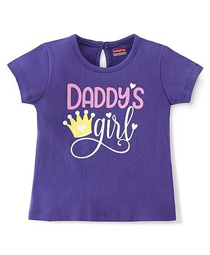 Babyhug 100% Cotton Knit Half Sleeves Tee With Text Graphics - Navy Blue