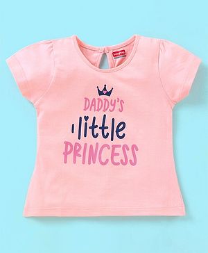 Babyhug 100% Cotton Half Sleeves Tee With Graphics And Text Print - Peach