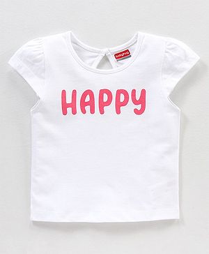 Babyhug 100% Cotton Cap Sleeves Graphics Detailing Tee - White