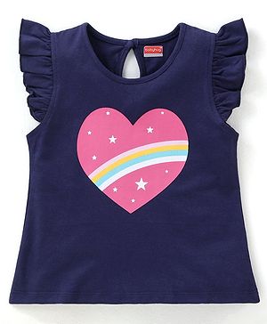Babyhug 100% Cotton Half Sleeves Tee With Graphics and Heart Print - Navy Blue