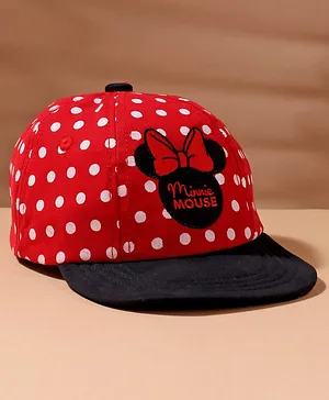 Babyhug Minnie Mouse Polka Print Summer Cap Red & Black - Diameter 51 cm