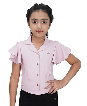 Tiny Girl Short Flutter Sleeves Solid Shirt Style Top - Onion Pink